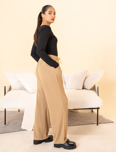 Beige Cozy Ribbed Trousers