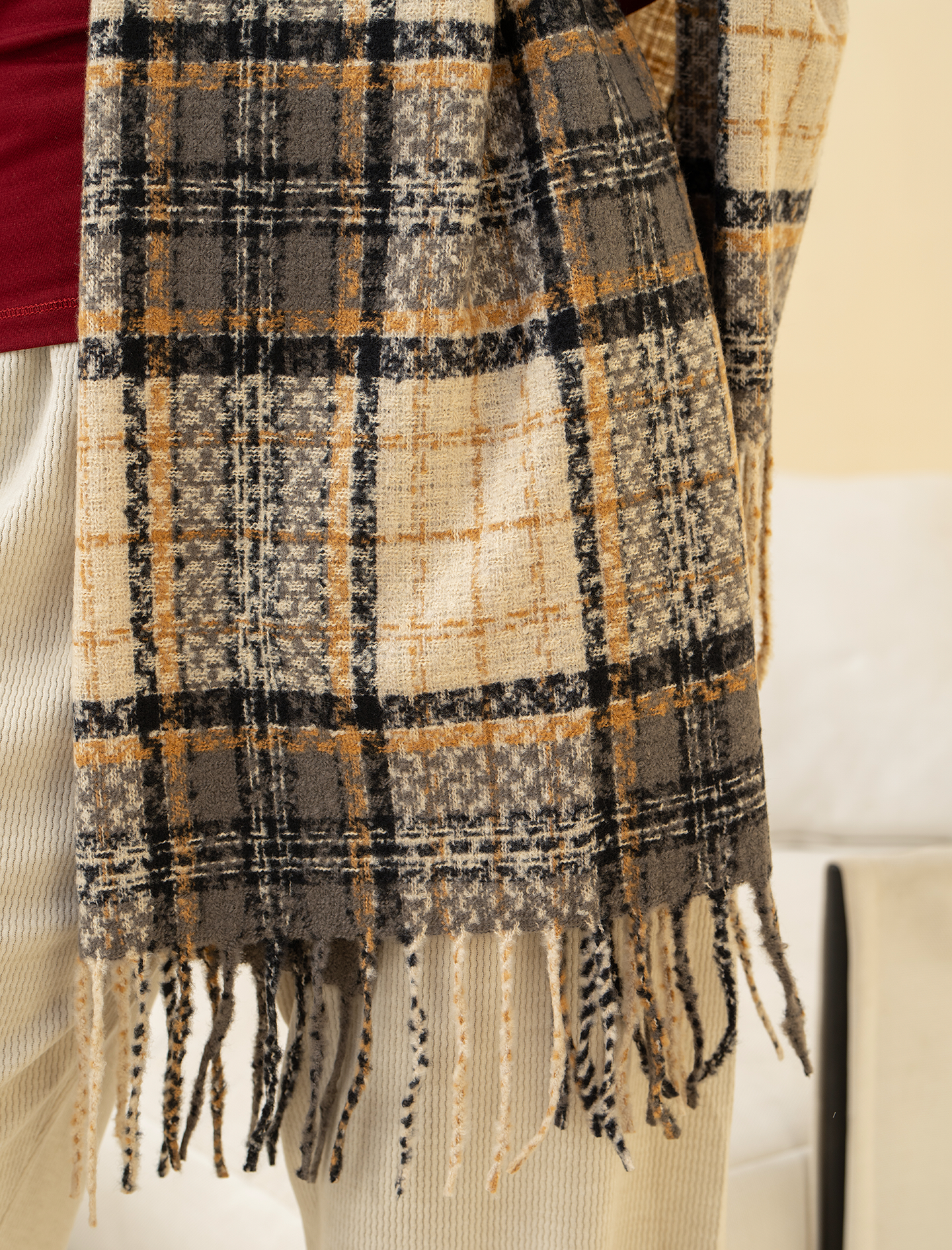 Brown Checkered Woolen Scarf