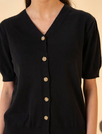 Black Half Sleeve Button Down Sweater